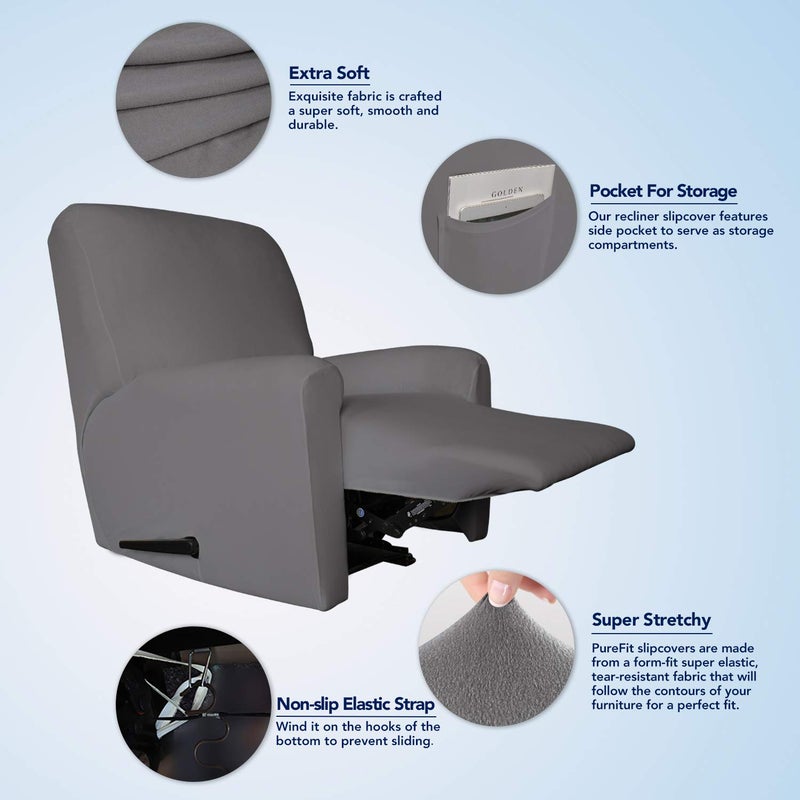 PureFit Super Stretch Chair Sofa Slipcover with Pocket â€“ Spandex Non Slip Soft Couch Sofa Cover, Washable Furniture Protector with Elastic Bottom for Kids, Pets ï¼ˆRecliner, Light Grayï¼‰ - Image 3
